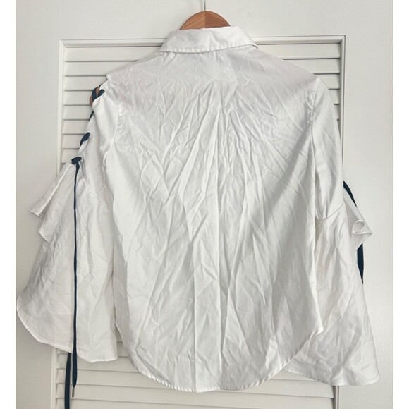 JONATHAN SIMKHAI White Lace Up Bell Sleeve Tier Polin Shirt S Business Office - Picture 7 of 11